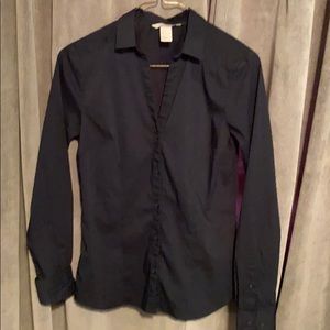 H&M Navy blue, long sleeve, cuffed blouse. Sz 6